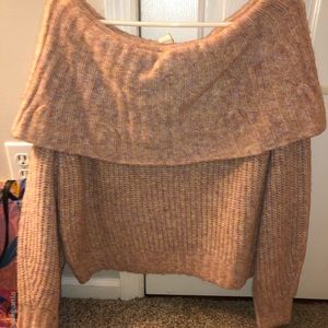 off the shoulder muted pink sweater